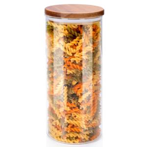 Voorraadpot/bewaarpot Foodking - borosilicaat glas - 1250 ml - glas/hout - luchtdicht