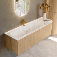 Badmeubel Mondiaz Kurve-Dlux | 145 cm | Meubelkleur Oak | Wastafelkleur Frappe | Solid surface | Links spoelbak | 1 kraangat