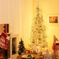 180 cm Hoge Voorverlichte Kunstkerstboom van Klatergoud Slanke Kerstboom met 790 Takpunten 300 Warmwitte LED-Verlichting