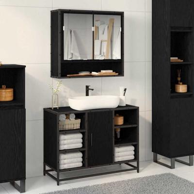 Badkamertenk te kast Zwart eiken 80 x 33 x 60 cm Bewerkt hout