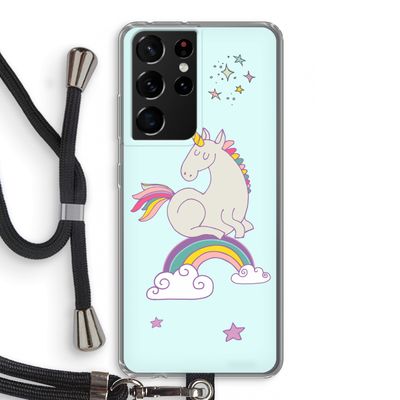Regenboog eenhoorn: Samsung Galaxy S21 Ultra Transparant Hoesje met koord