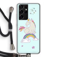 Regenboog eenhoorn: Samsung Galaxy S21 Ultra Transparant Hoesje met koord