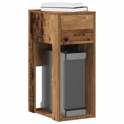 Computertorenstandaard met lade 30x44x74 cm oud houtkleurig
