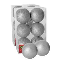 12x stuks kerstballen zilver glitters kunststof 4 cm