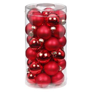 Kerstballen - klein formaat - 30x st - rood - D4 cm - glas - glans en mat