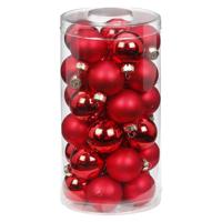 Kerstballen - klein formaat - 30x st - rood - D4 cm - glas - glans en mat