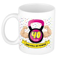 Verjaardag cadeau mok 40 jaar - roze - spieren - 300 ml - keramiek