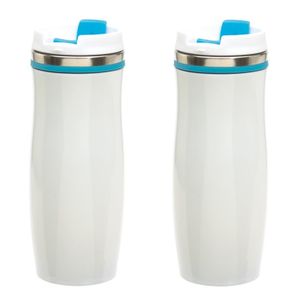 Set van 3x stuks rVS Warmhoudbeker/isoleerbeker winter wit met turquoise 400 ml