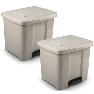 2x Stuks dubbele/2-vaks afvalemmer/vuilnisemmer taupe 35 liter met deksel en pedaal