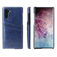 Fierre Shann retro olie Wax textuur PU lederen draagtas met kaartsleuven voor Galaxy Note 10 (blauw)
