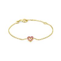 14k Gouden Armband met Hart & Rode Zirkonia - 11 + 2 cm Verstelbaar