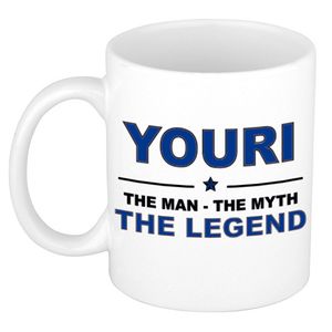 Naam cadeau mok/ beker Youri The man, The myth the legend 300 ml - Naam mokken