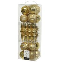 30x stuks kunststof kerstballen en ornamenten goud mix - thumbnail