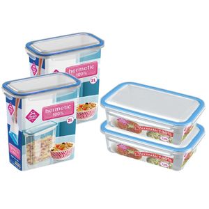 4x Voorraad/vershoudbakjes 1,5 en 2 liter transparant/blauw