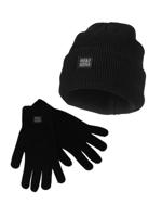 Heatkeeper Heren Winter Set - Muts + Handschoenen - Zwart-XXL