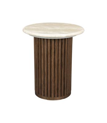 Dutchbone Ronde Bijzettafel 'Arda' Walnoot en travertin, 35cm