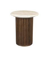 Dutchbone Ronde Bijzettafel 'Arda' Walnoot en travertin, 35cm