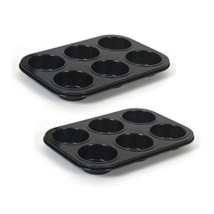 Set van 2x stuks muffin bakvorm/bakblik rechthoek 27 x 19 x 3 cm zwart voor 12 stuks