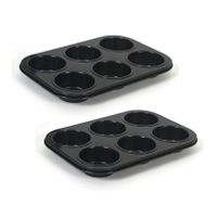 Set van 2x stuks muffin bakvorm/bakblik rechthoek 27 x 19 x 3 cm zwart voor 12 stuks