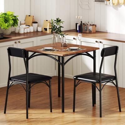 Eetgroep Eettafel met 2 Stoelen Vierkante Keukentafel & 2 Stoelen met Gestoffeerde Zittingen