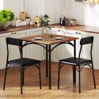 Eetgroep Eettafel met 2 Stoelen Vierkante Keukentafel & 2 Stoelen met Gestoffeerde Zittingen