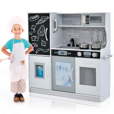Kinderkeuken met 10 Speelaccessoires Speelkeuken voor Kinderen Speelgoedkeuken met Magnetron Ijsmachine Vaatwasser en Oven (Grijs)