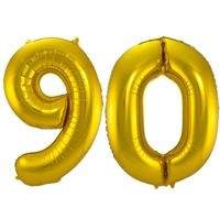 Leeftijd feestartikelen/versiering grote folie ballonnen 90 jaar goud 86 cm   -