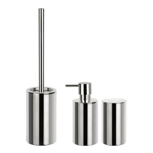 Badkamer accessoires set - WC-borstel/zeeppompje/beker - porselein - zilver