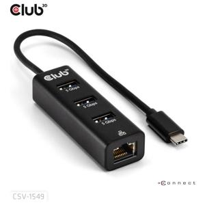 club3D USB-C Adapter [1x USB-C stekker - 4x USB 3.2 Gen 1 bus intern 19-polig (USB 3.0), RJ45-bus] CSV-1549 0.17 m