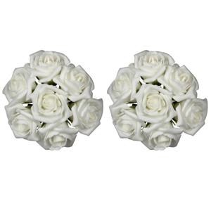 Decoratie roosjes foam - 2x - bosje van 7 st - creme wit - Dia 3 cm - hobby/DIY bloemetjes