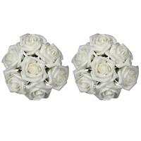 Decoratie roosjes foam - 2x - bosje van 7 st - creme wit - Dia 3 cm - hobby/DIY bloemetjes