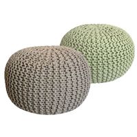 Sunfield Poefs Set Van 2 Gebreide Poefs Rond Vloerkussen Ø 55 Cm H 37 Cm Bruin Groen - thumbnail