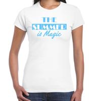 Toppers verkleed T-shirt dames - The summer is Magic - wit - glitter blauw - feestkleding