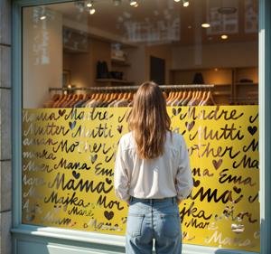 Kalligrafische woordenpatroon van moeder etalage sticker
