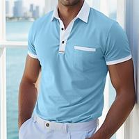 Voor heren POLO Shirt Golfshirt Werk Casual Revers Geribbelde polokraag Korte mouw Basic Modern Kleurenblok Lapwerk nappi Lente zomer Normale pasvorm Donker Grijs Geel Blozend Roze blauw POLO Shirt Lightinthebox