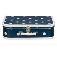 Kinderkoffer polkadot - blauw / wit - 35 cm - karton - logeerkoffer / opbergkoffer - kraamcadeau