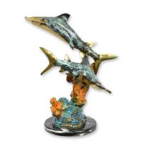 A BRONZE SCULPTURE OF A COUPLE OF HAMMERHEAD SHARKS