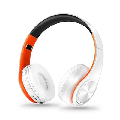Koptelefoon Bluetooth headset oortelefoon draadloze koptelefoon stereo opvouwbare sport oortelefoon microfoon headset handsfree MP3-speler (wit oranje