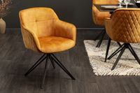 Draaidesign stoel EUPHORIA mosterdgeel fluweel met armleuning metalen frame zwart - 40260 - thumbnail