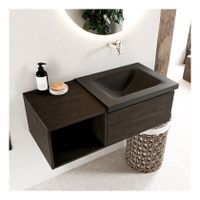 Mondiaz Bukla 100cm badmeubel met open module 40 dark brown 1 lade met wastafel rechts zonder kraangat kleur urban