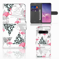 Samsung Galaxy S10 Telefoonhoesje met Pasjes Flamingo Triangle - thumbnail