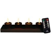 Oplaadbare LED theelichtjes - 4x st - zwart - H5 cm - met oplaadstation en afstandsbediening