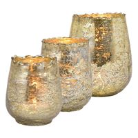 Set van 3x windlicht/kaarsenhouder - glas - champagne goud - 3 formaten - thumbnail