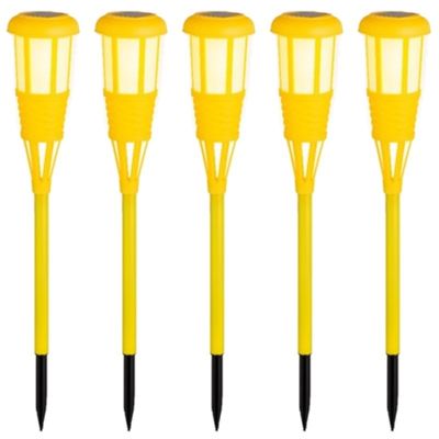 5x stuks solar tuinfakkel/tuinlamp geel op zonne-energie 61 cm