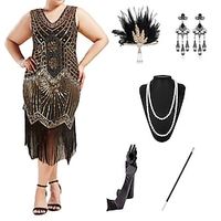 Roaring jaren '20 Jaren 1920 Cocktail jurk Vintage Jurk Flapper jurk Jurken Outfits Cocktailjurk Accessoireset The Great Gatsby Dames Pailletten Kwastje Maskerade Feest / Uitgaan Schoolfeest Kleding Lightinthebox