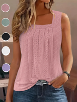 Plain Casual Square Neck Tank Top