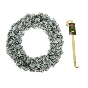 Groen/witte kerstkrans 60 cm Imperial met kunstsneeuw en met gouden hanger