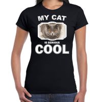 Katten liefhebber shirt Britse korthaar my cat is serious cool zwart voor dames - thumbnail