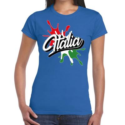 Landen t-shirt - Italia - Italie - spetter print - blauw - voor dames - supporters kleding