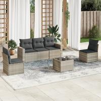6-delige Loungeset met kussens poly rattan lichtgrijs
